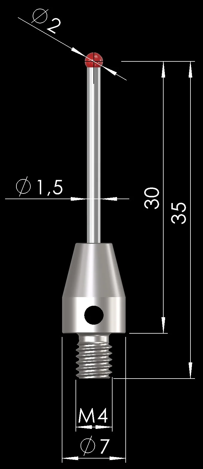 Ruby Stylus M4, D2x30 – Measuring stylus with ruby ball