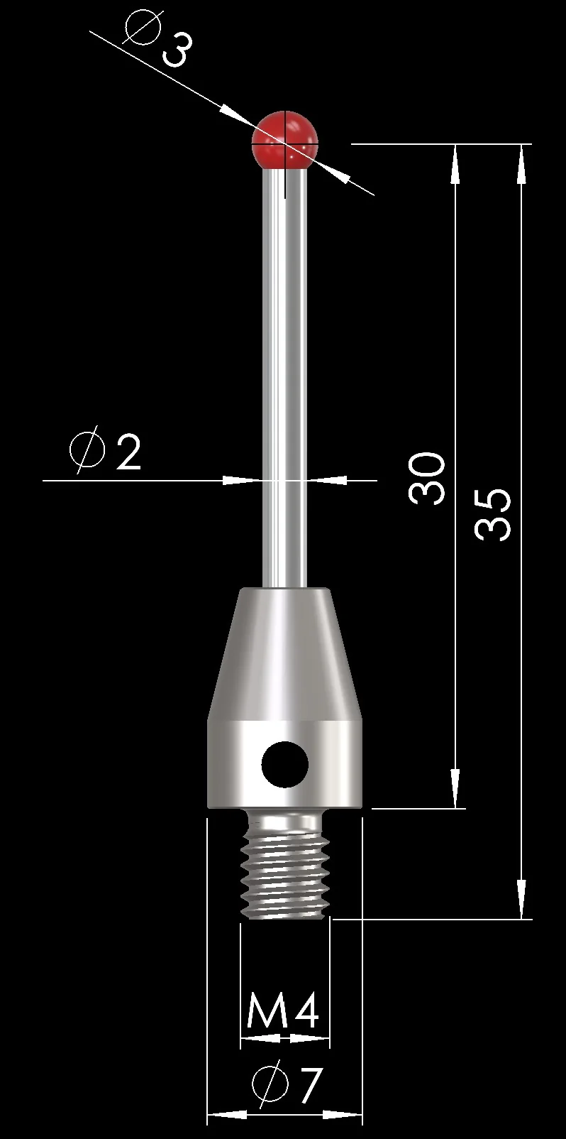 Ruby Stylus M4, D3x30 – Measuring stylus with ruby ball