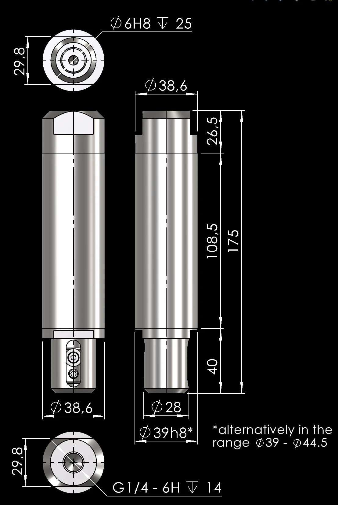 High-frequency Pneumatic Oscillating Head OH150 – dimension drawing