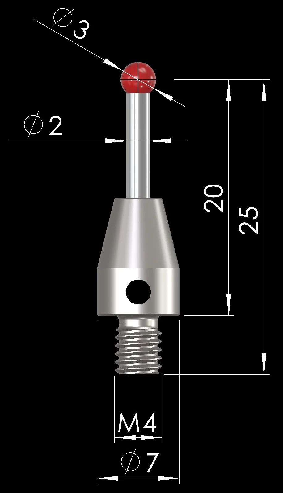 Ruby Stylus M4, D3x20 – Measuring stylus with ruby ball