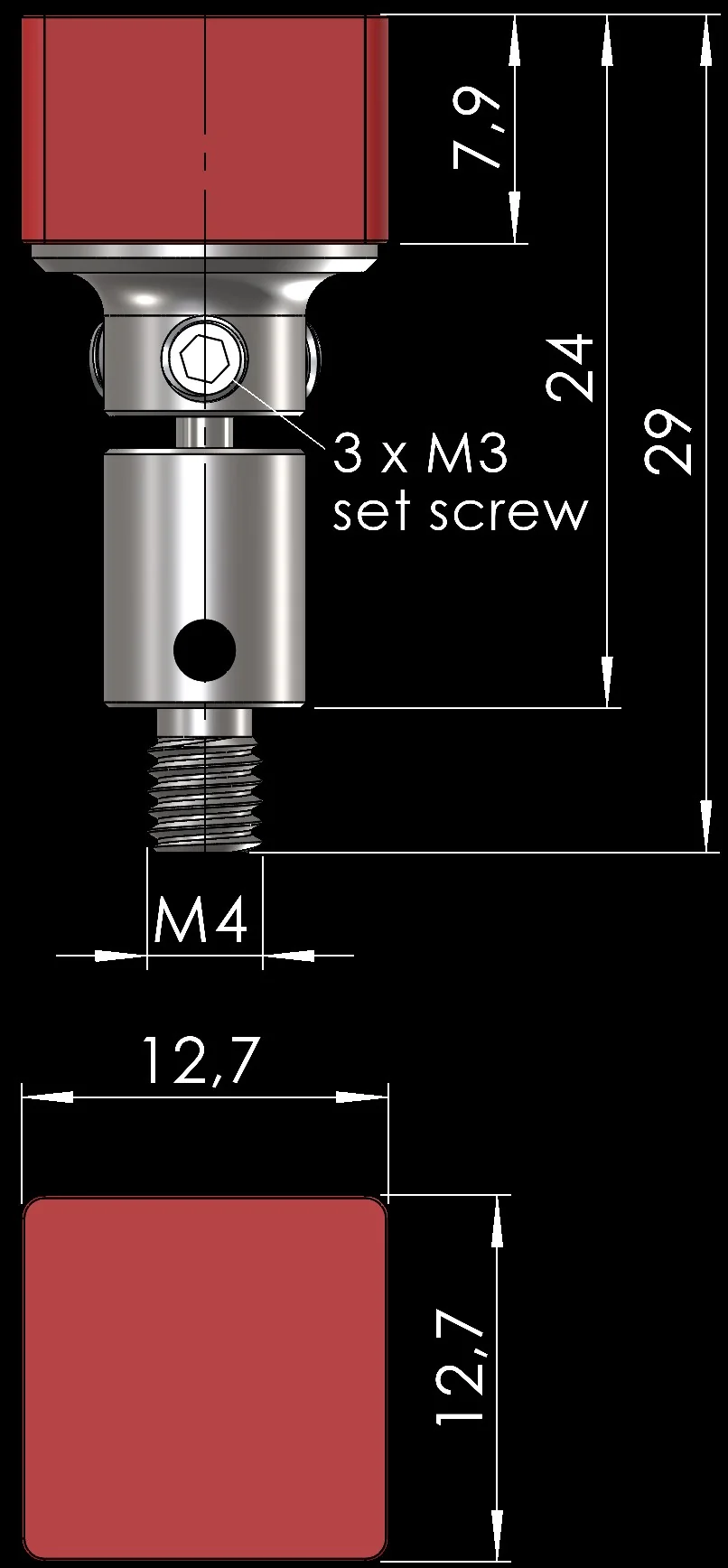 CBN Measuring Cube M4/12.7x12.7x7.9 – dimension drawing