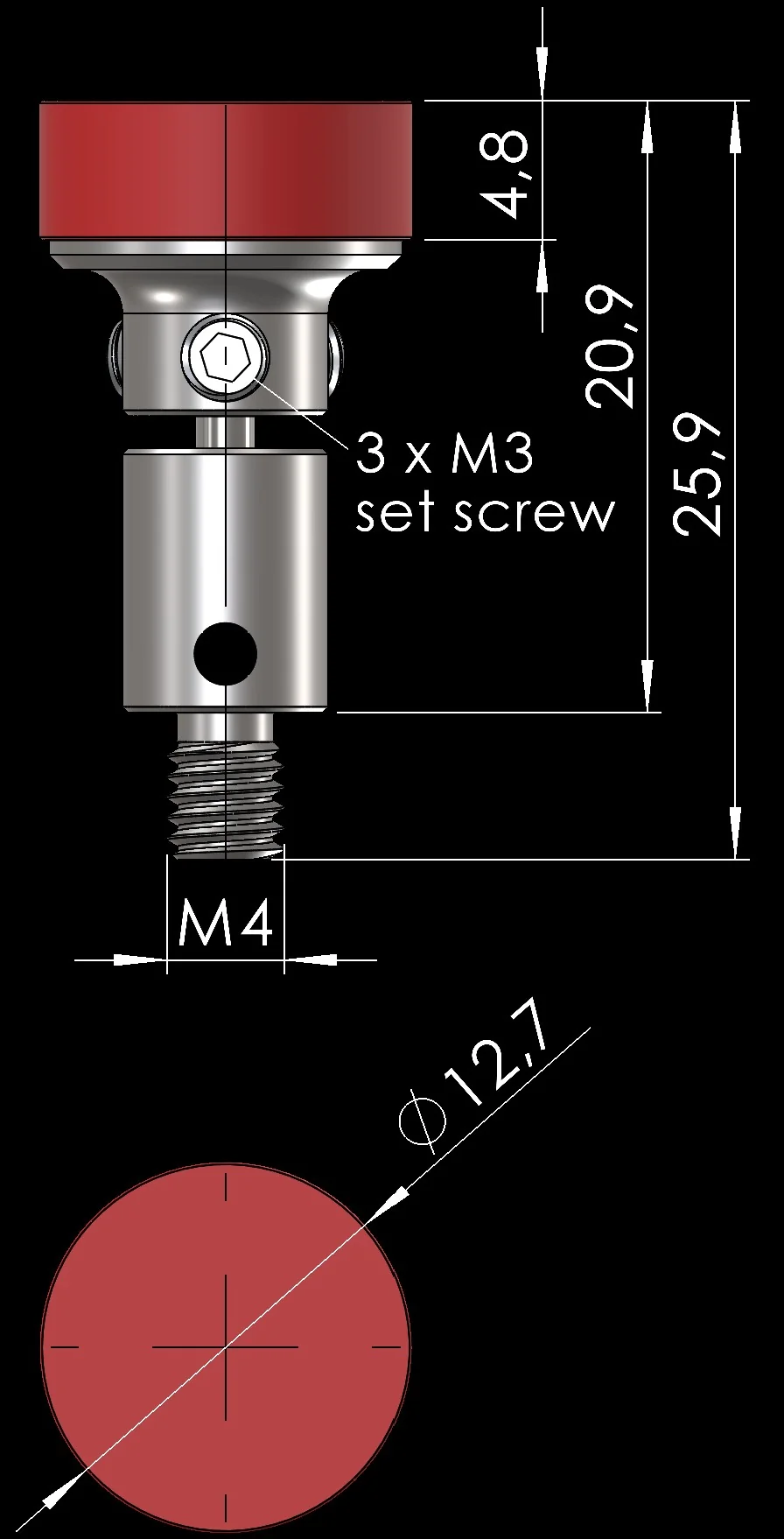 CBN Measuring Disc M4/D12.7x4.7 – dimension drawing