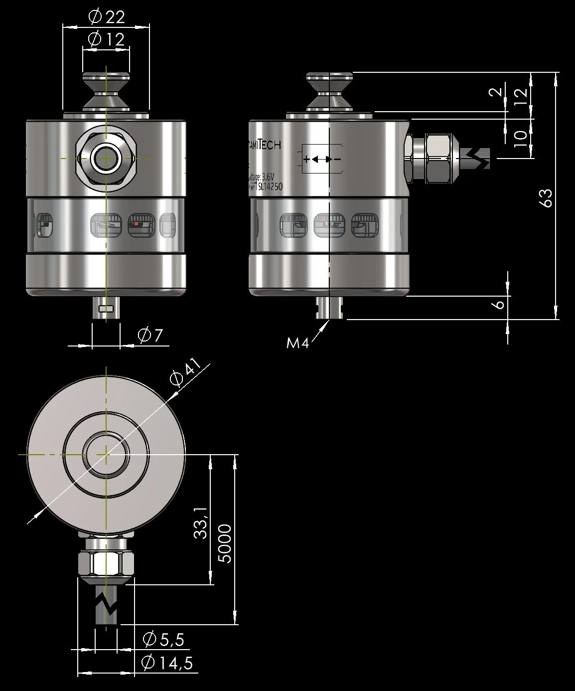TP1-W-R Touch Probe – dimension drawing