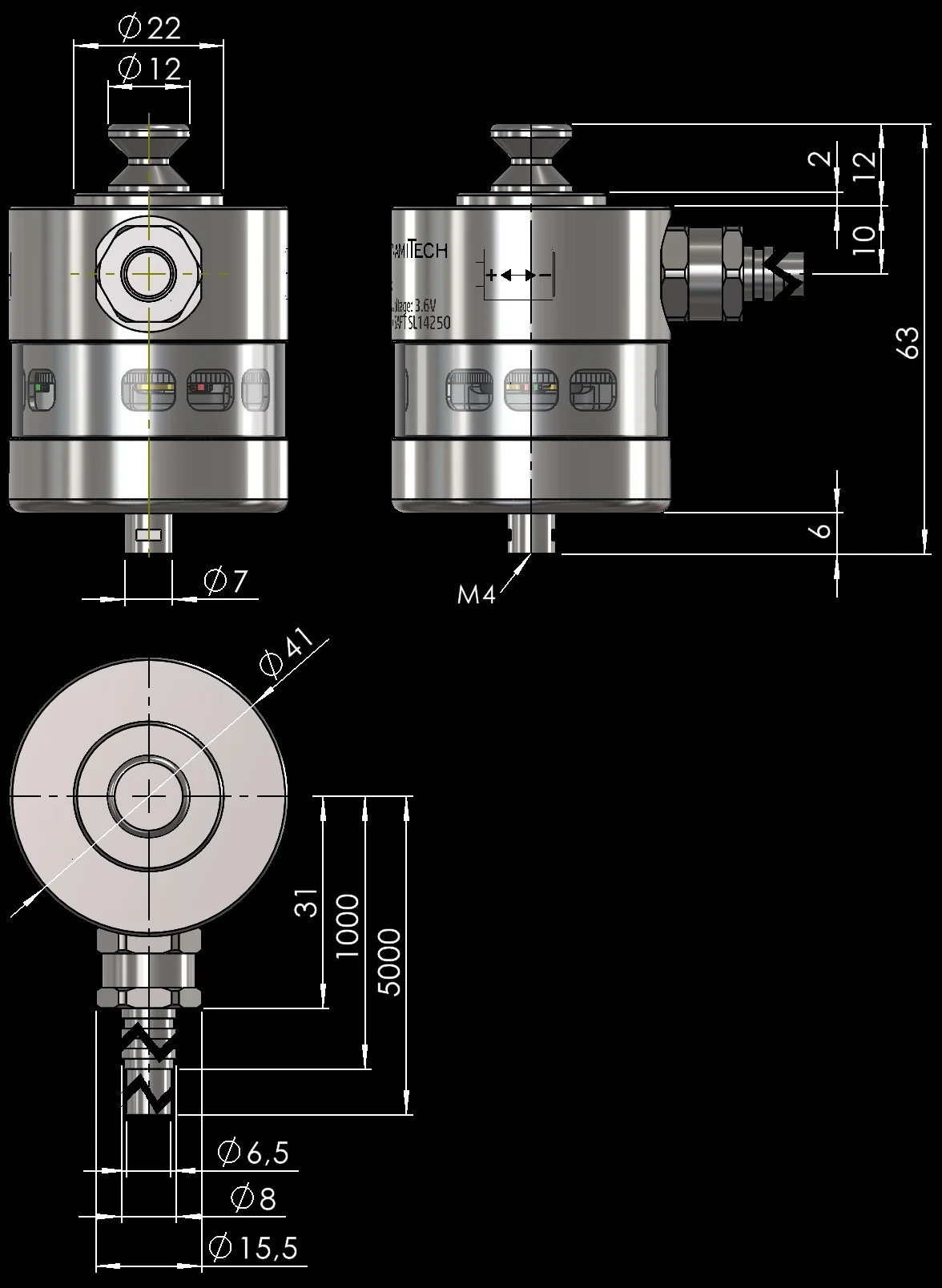 TP1-W-R-PH Touch Probe – dimension drawing